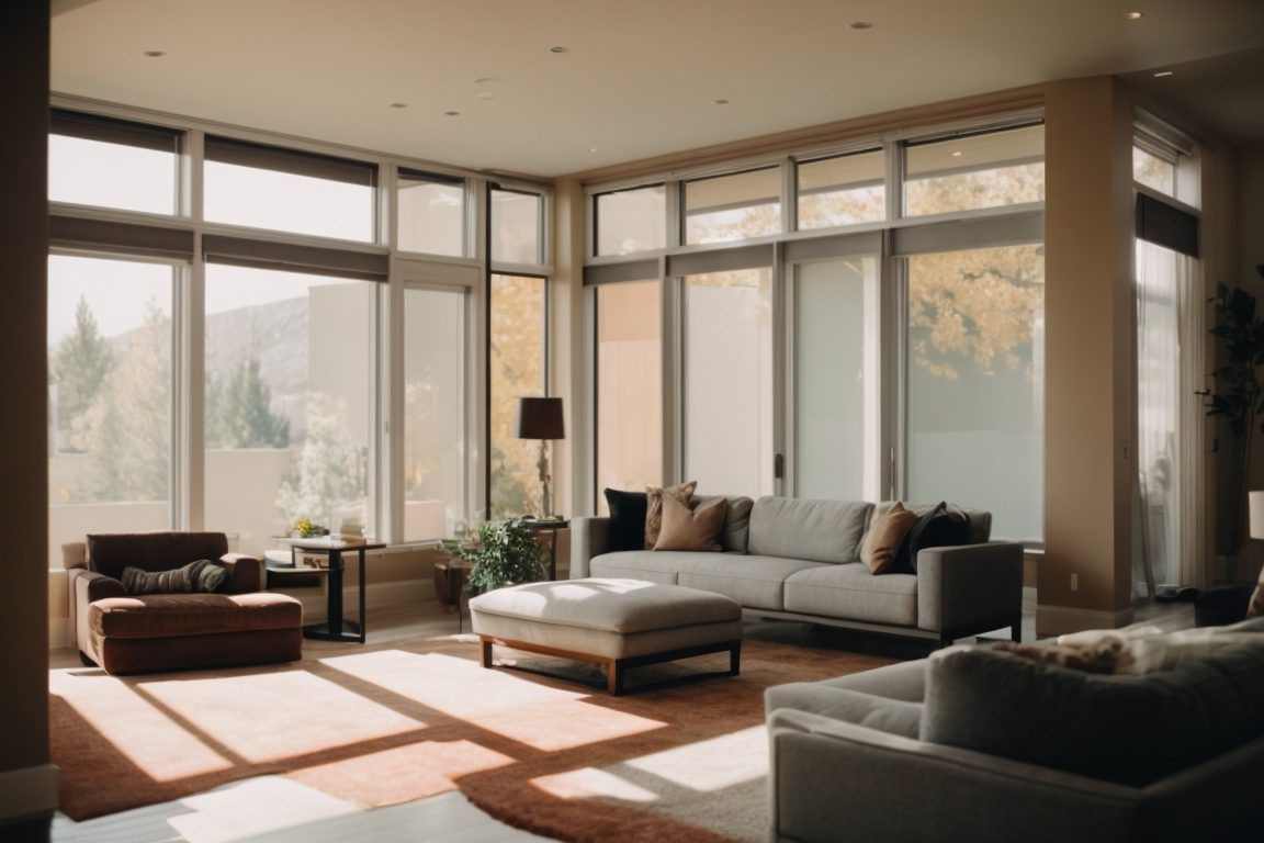 Salt Lake City home interior with opaque window tints