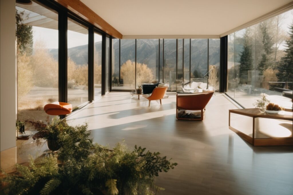interior of a Salt Lake City home with low-E glass windows reflecting sunlight