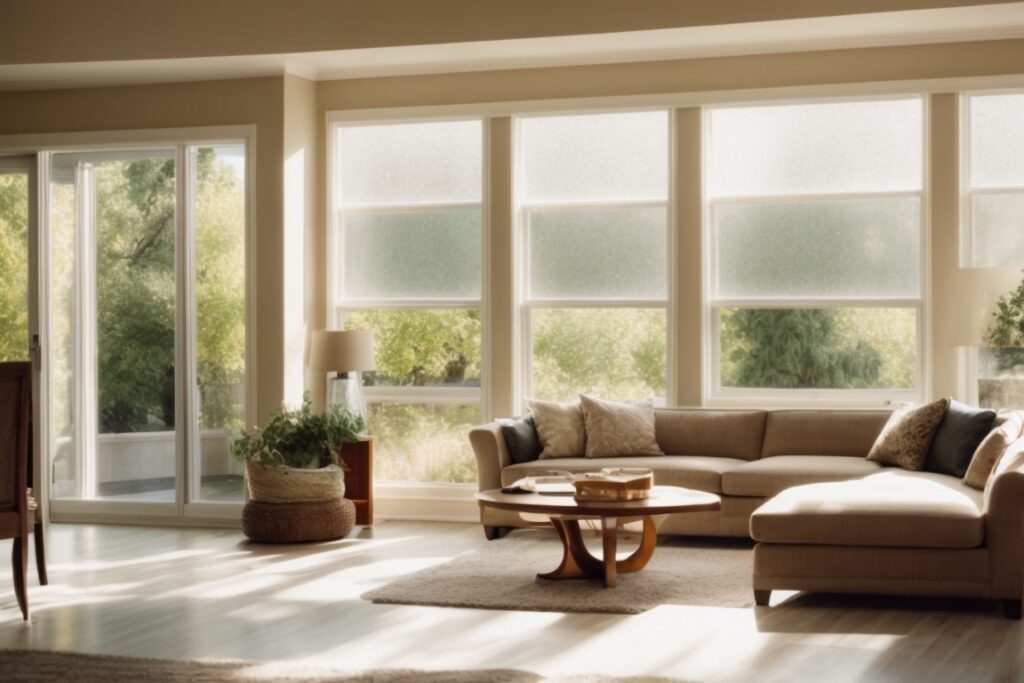 residential home with textured window films in Salt Lake City, natural light streaming through