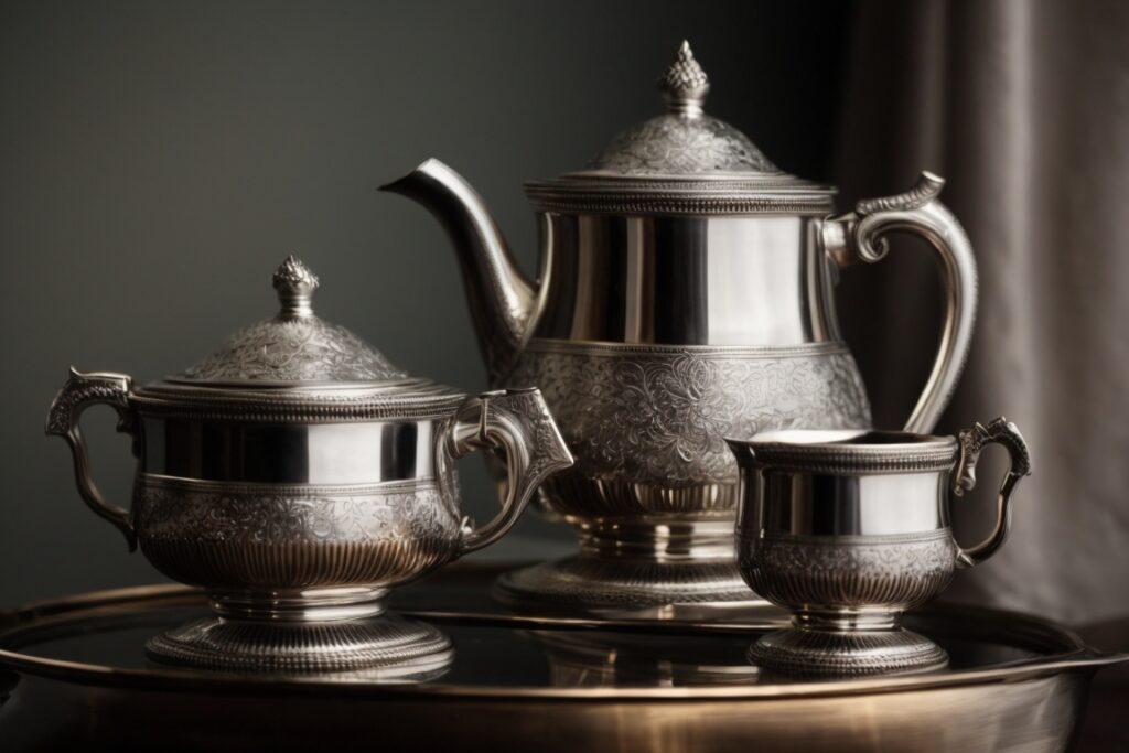 antique silver tea set gleaming after restoration