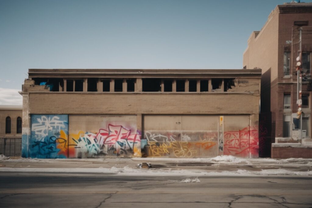 Salt Lake City building with graffiti being removed