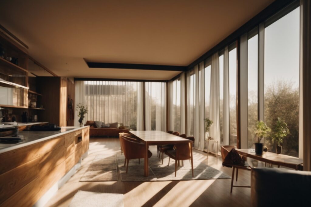home interior with soft sunlight filtering through solar control window films