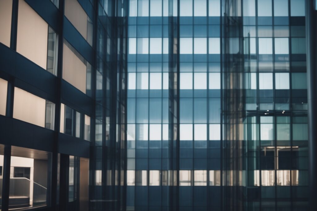 Modern office building with tinted windows and energy-efficient design
