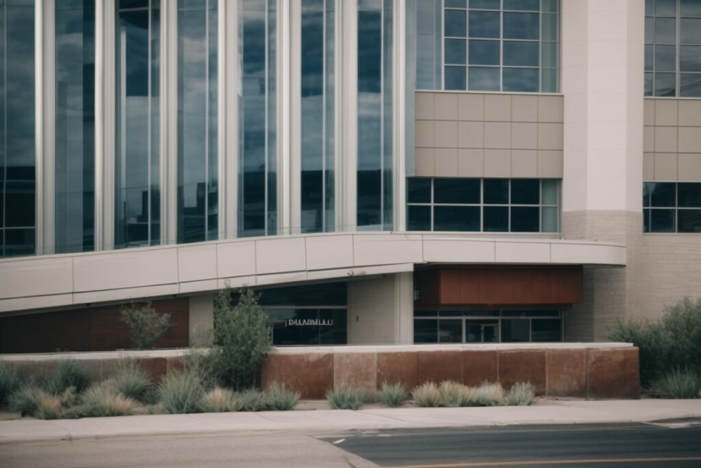 commercial building in Salt Lake City with broken windows