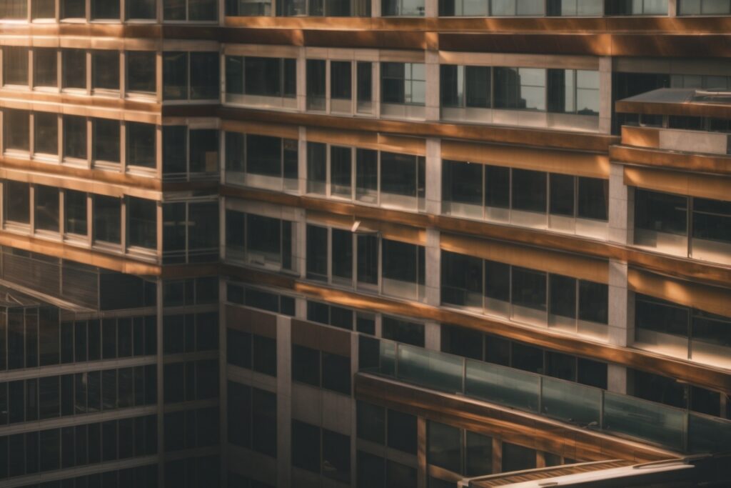 Commercial building in Salt Lake City with intense sunlight reflecting off untinted windows