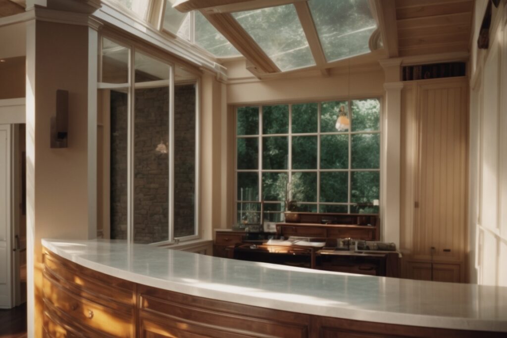 interior of a historic Salt Lake City home with visible low-e glass film on windows